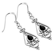 Black Onyx Drop Silver Earrings, e431